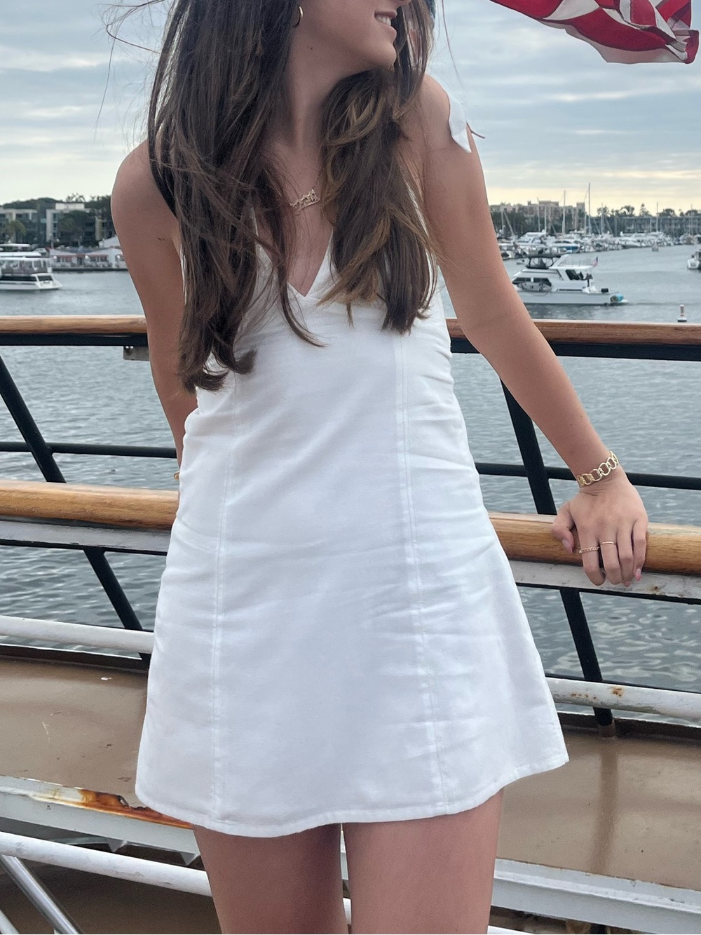 REVOLVE White V-Neck Halter Back Tie Seabreeze Linen Mini Dress